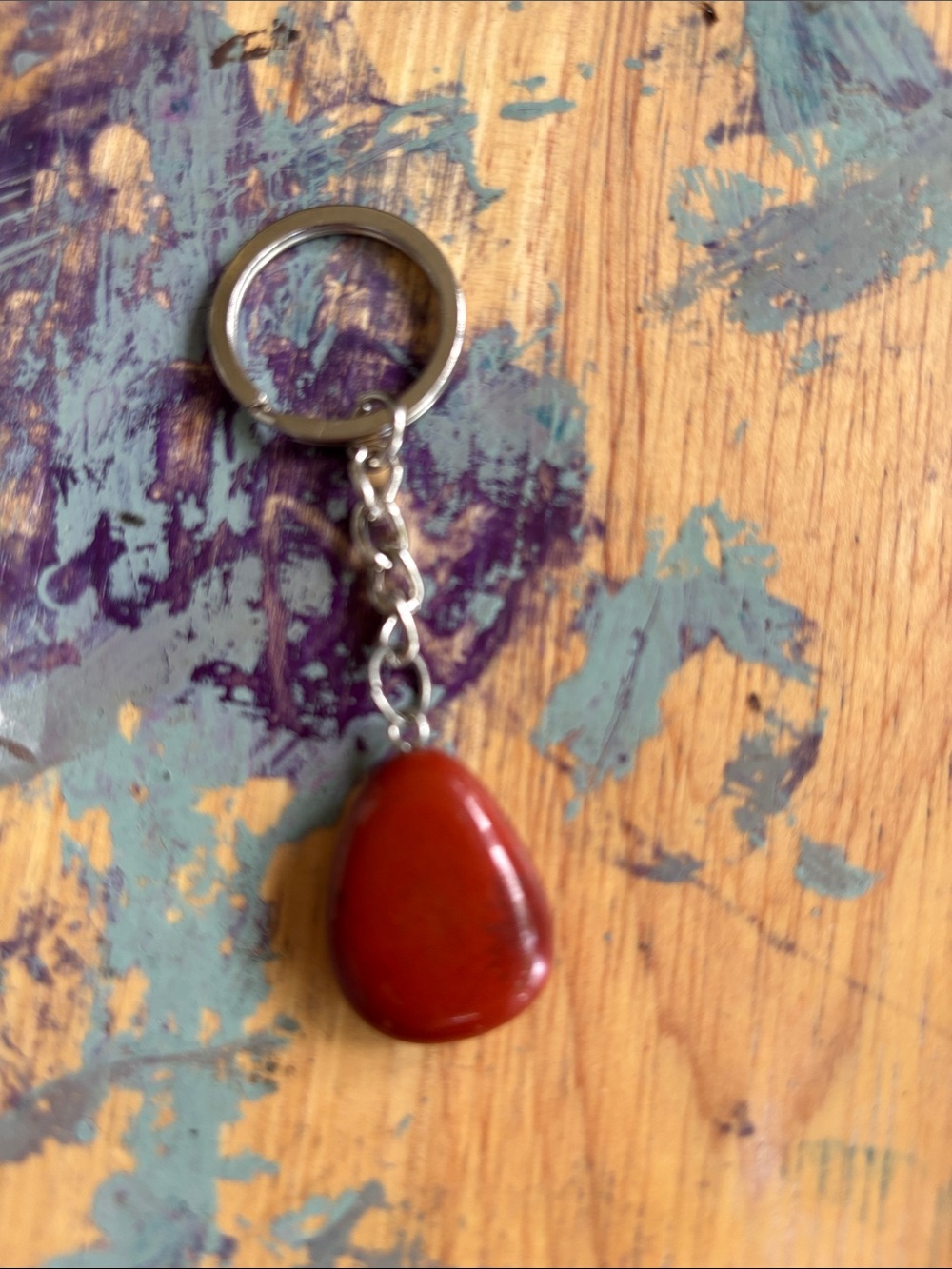 Minimal Red Jasper crystal tumbled keychain